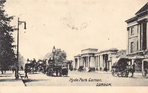 A086 England 1906 Hyde Park Corner London Pferdekutschen Lampenmasten Postkarte