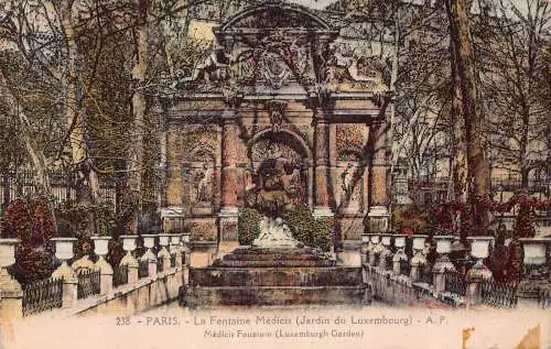 C099 Frankreich Paris Medicis Brunnen Luxemburg Garten 1928 Vintage Postkarte