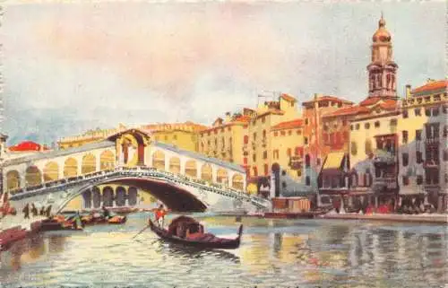 A087 Italien Venezia Venedig Ponte di Rialto Gondel Gemälde Vintage Postkarte