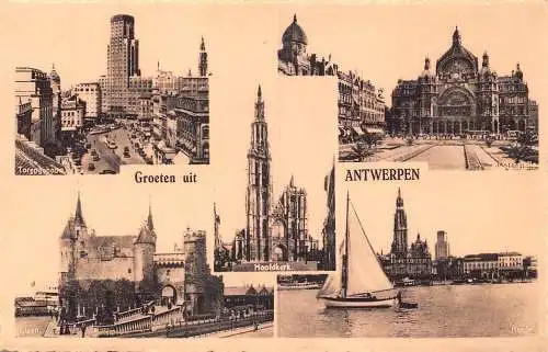 A086 Belgien 1954 Gruß Groeten uit Antwerpen Segelboot Steen Postkarte