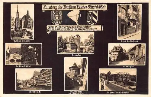A088 Deutschland 1930 Nürnberg Wappen Mehransicht Brunnen Dürer Postkarte