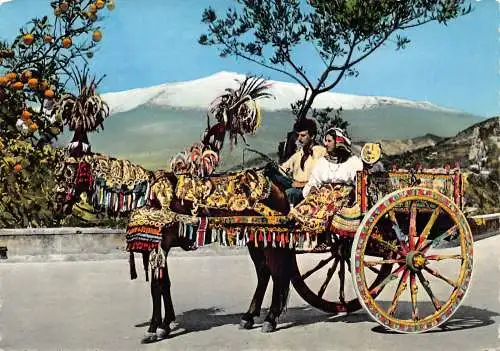 B026 Italien Sizilianischer Wagen Traditionelle Kostüme Ethische Bauern Vintage Postkarte