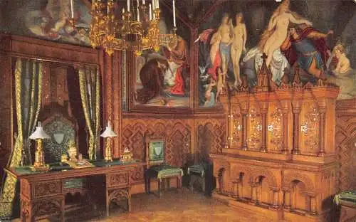 B027 Deutschland Schloss Neuschwanstein Arbeitszimmer Schlosszimmer Vintage Postkarte