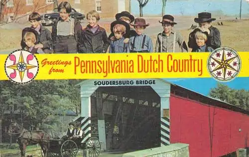 B027 US Grüße aus Pennsylvania niederländisches Land Kinderwagen Brücke Postkarte
