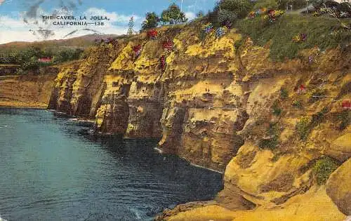 B027 USA 1947 The Caves La Jolla California Vintage Postkarte