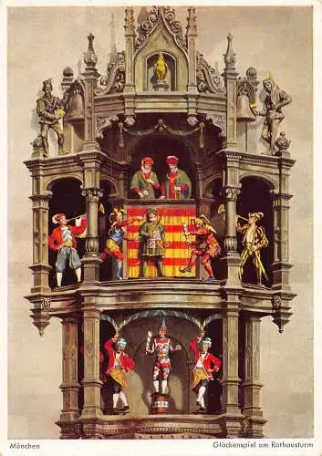 A082 Deutschland München Glockenspiel Am Rathaus Turm Puppen Postkarte