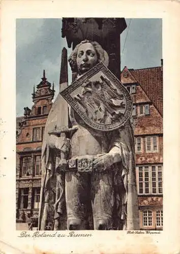 A083 Deutschland 1939 Feldpost 1. Weltkrieg Der Roland zu Bremen Statue Vintage Postkarte