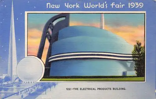 B028 US New York Weltausstellung 1939 Elektroprodukte Gebäude Postkarte