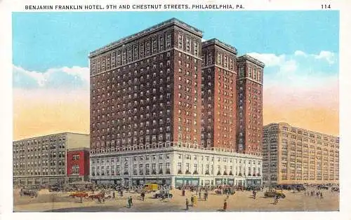 B028 US Pennsylvania Philadelphia Benjamin Franklin Hotel Vintage Postkarte