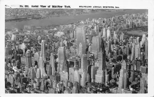 B028 US Luftaufnahme von Mid New York City 1945 RPPC Vintage Postkarte