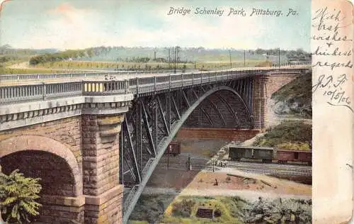B028 USA 1906 Pittsburgh Pennsylvania Bridge Schenley Park Vintage Postkarte