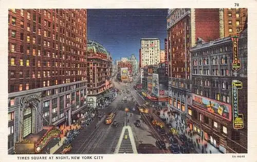 B028 US New York City Time Square at Night Vintage Postkarte