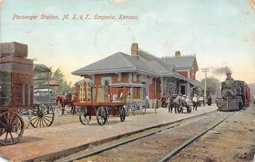 B029 US 1910 Passenger Station MK&T Emporia Kansas Steam Train Vintage Postkarte
