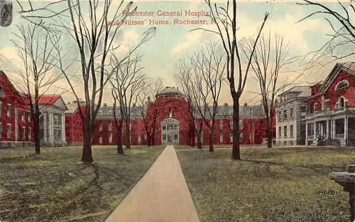 B029 US Rochester New York General Hospital and Nurse Home Vintage Postkarte