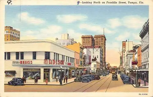 B029 US Looking North Franklin Street Tampa Florida Autos Vintage Postkarte