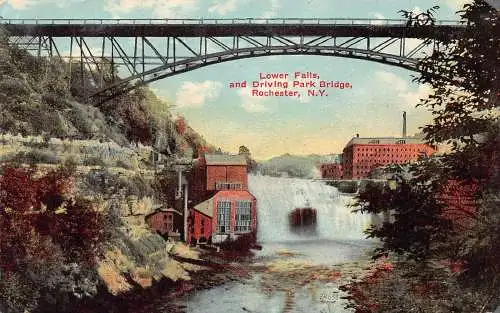 B029 US Lower Falls and Driving Park Bridge Rochester New York Vintage Postkarte