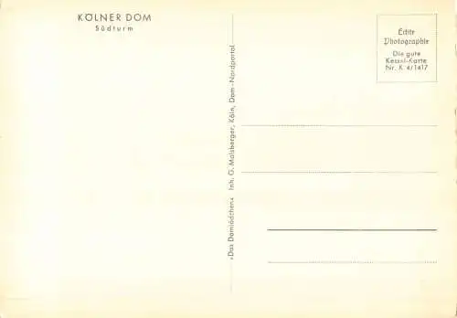 A083 Deutschland Köln Kölner Dom Südturm RPPC Vintage Postkarte