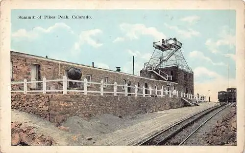B029 US Summit of Pikes Peak Colorado Railway Vintage Postkarte