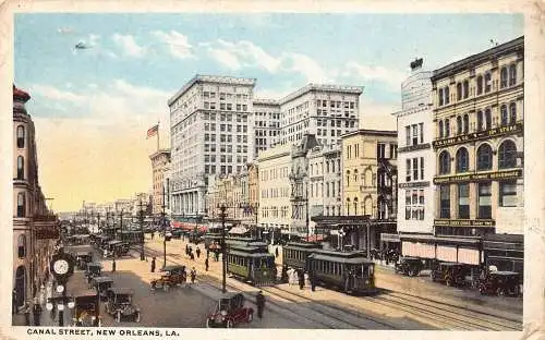 B030 US 1917 Canal Street New Orleans Louisiana Tram Cars Vintage Postkarte