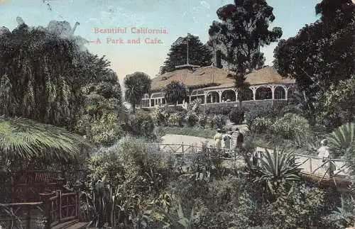 B030 USA 1919 Schöne California Park and Cafe Vintage Postkarte