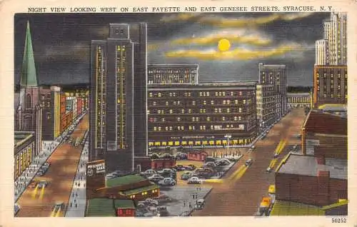 B030 US Syracuse New York Moonlight East Fayette East Genesee Straßen Postkarte