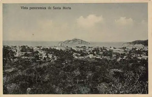 L335 Kolumbien Panoramablick auf Santa Marta Wald Meer Vintage Postkarte