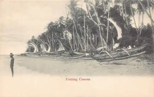 B031 Sri Lanka Ceylon Angeln Kanus Strand Vintage Postkarte