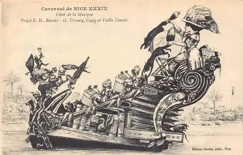 B031 Frankreich Karneval von Nice Char de Musique Musikwagen Vintage Postkarte