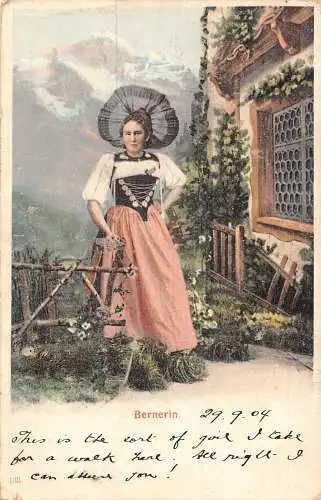 B032 Schweiz 1904 Mädchen in Tracht bei Volkshaus Postkarte