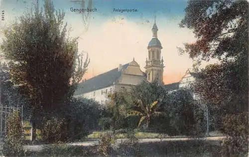 L152 Deutschland 1915 Gengenbach Anlagenpartie Kirche Vintage Postkarte