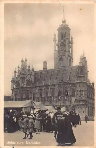 L177 Niederlande Middelburg Markttag Zwillingsjungenkirche RPPC Vintage Postkarte