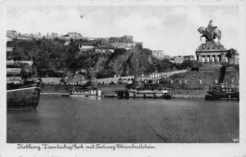 L151 Deutschland Koblenz Deutsches eck mit Festung Ehrenbreitstein Bootspostkarte