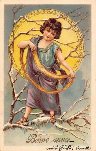 L179 Neujahrsgrüße 1905 kleiner Junge Jugendstil geprägte Vintage Postkarte