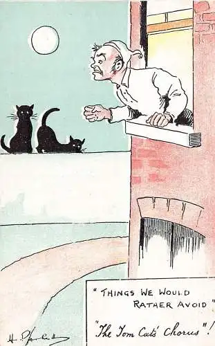 L019 Harry Parlett "Dinge, die wir lieber vermeiden würden" Humor signierte Vintage Postkarte