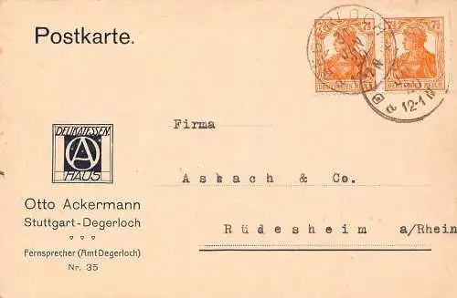 L075 Deutschland 1920 Stuttgart Degerloch Firma Asbach & Co Ganzsache