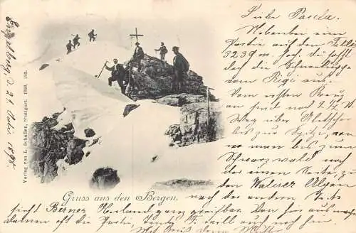 Schweiz 1898 Gruss aus Bergen Wintersport Bergsteiger Postkarte