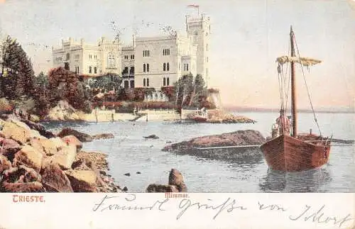 Italien 1905 Triest Miramar Fischerboot Vintage Postkarte