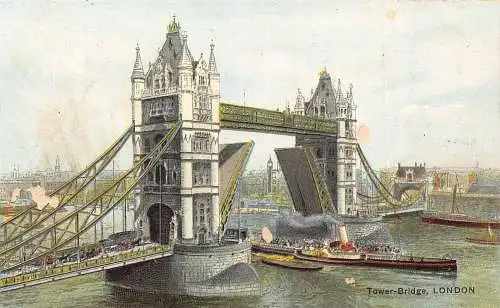 England London Tower Bridge Steamboat Vintage Postkarte