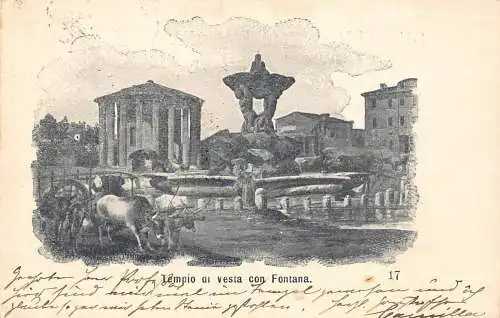 Italien 1900 Tempio di vesta con Fontana Brunnen Vintage Postkarte
