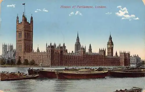 England House of Parliament London Boats Vintage Postkarte