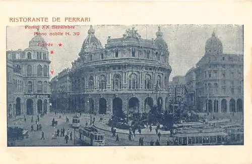 Italien Ristorante de Ferrari Genova Genua Werbung Straßenbahnen Platz Postkarte