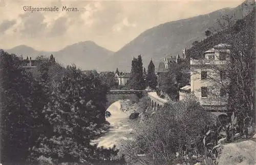 Italien Meran Meran Gilfpromenade Brücke Vintage Postkarte