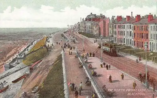 England Blackpool North Promenade Trams Vintage Postkarte