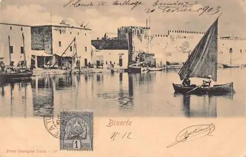 Tunesien 1903 Bizerte Hafen Segelboot Vintage Postkarte