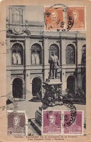 B033 Argentinien 1929 Cordoba Universidad con el monumento Vintage Postkarte