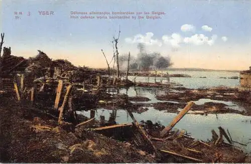 Belgien WWI Katastrophe Hunnen Verteidigungswerke bombardiert von Belgien Vintage Postkarte