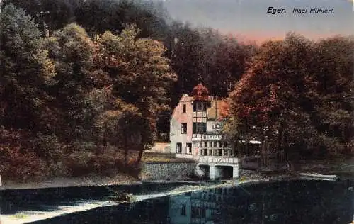 Ungarn 1914 Eger Insel Mühlerl Restaurant Vintage Postkarte