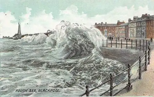England Blackpool Rough Sea Waves Vintage Postkarte