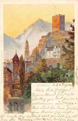Italien Meran 1902 Aus Meran Kunst signiert Hirschmann Vintage Postkarte