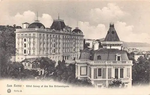 Italien San Remo Hotel Savoy et des Iles Britanniques Vintage Postkarte